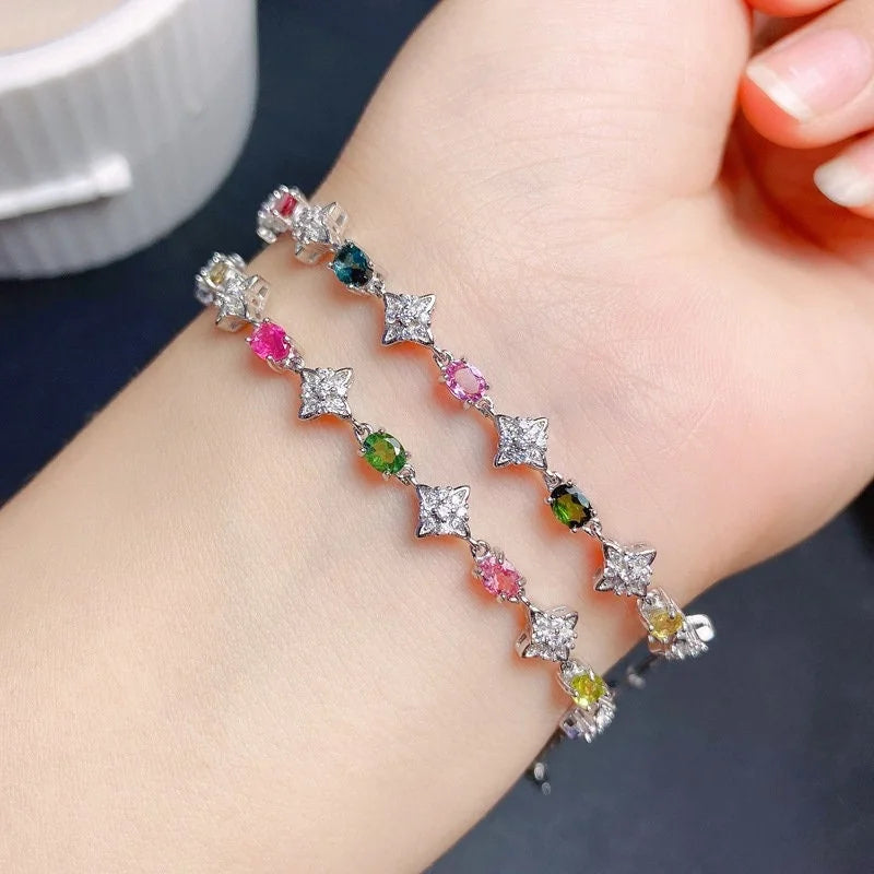 Natural Tourmaline Bracelet for Women - October Birthstone Jewelry with Adjustable Chain | Elegant Gift for Birthday, Anniversary & Everyday Wear | FME B051