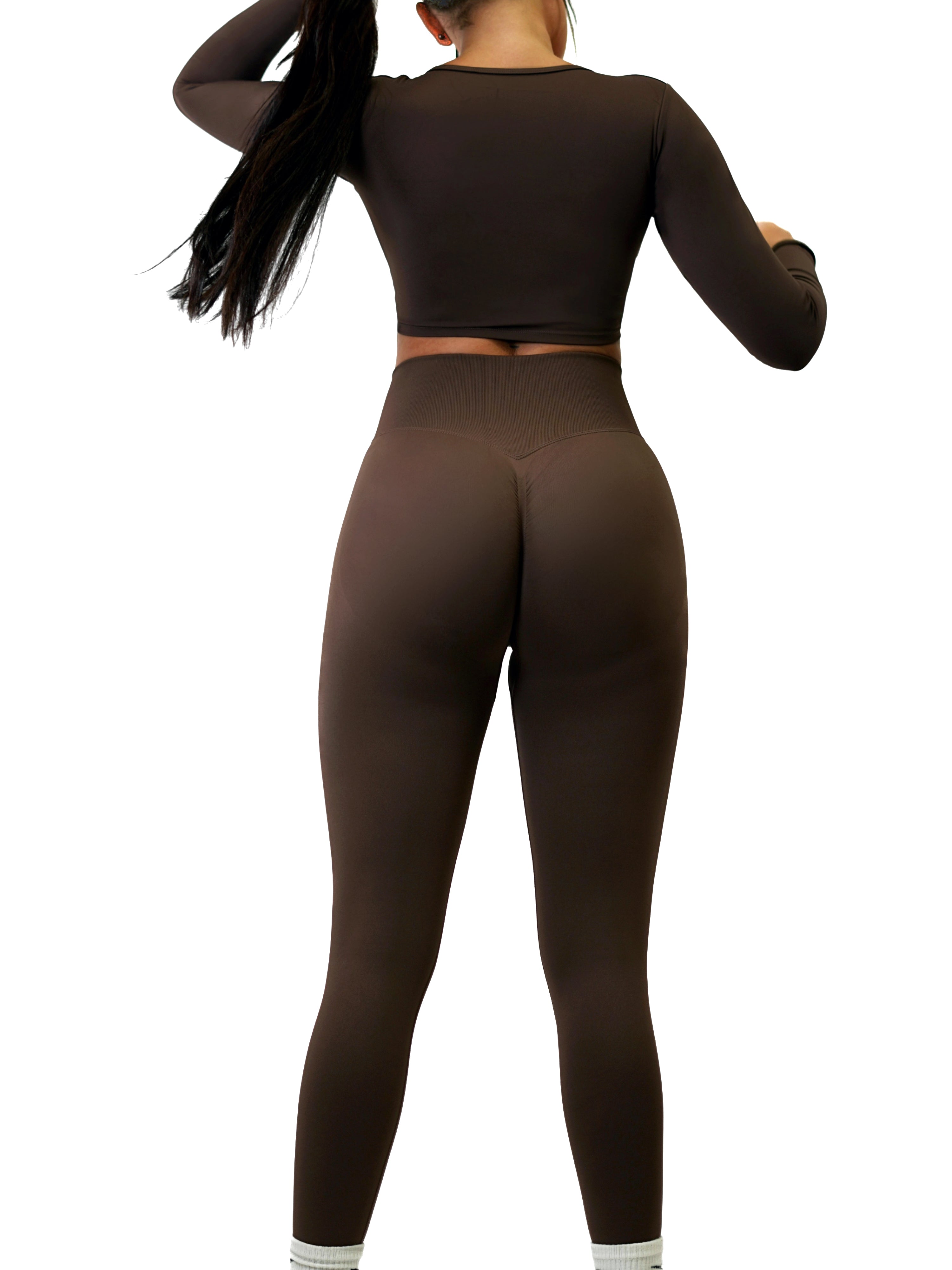 High Waist Seamless Yoga Leggings for Women - Cocoa Brown - Moisture Wicking Workout Pants for Running, Gym & Lounge