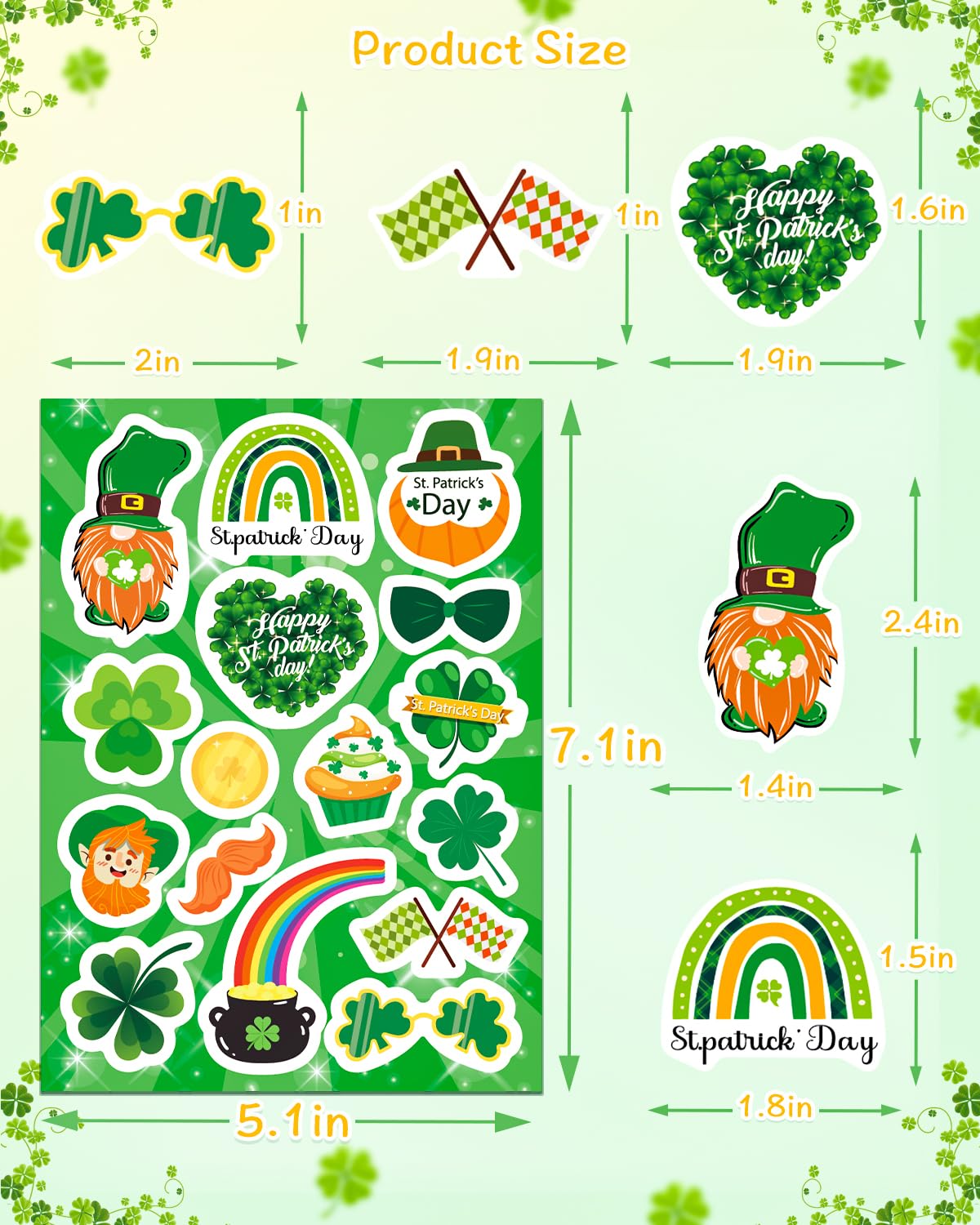 24 Sheets St. Patrick's Day Stickers for Kids - Irish Themed Party Favor, DIY Crafts & Decorations - Perfect for Scrapbooking, School Projects & Holiday Celebrations