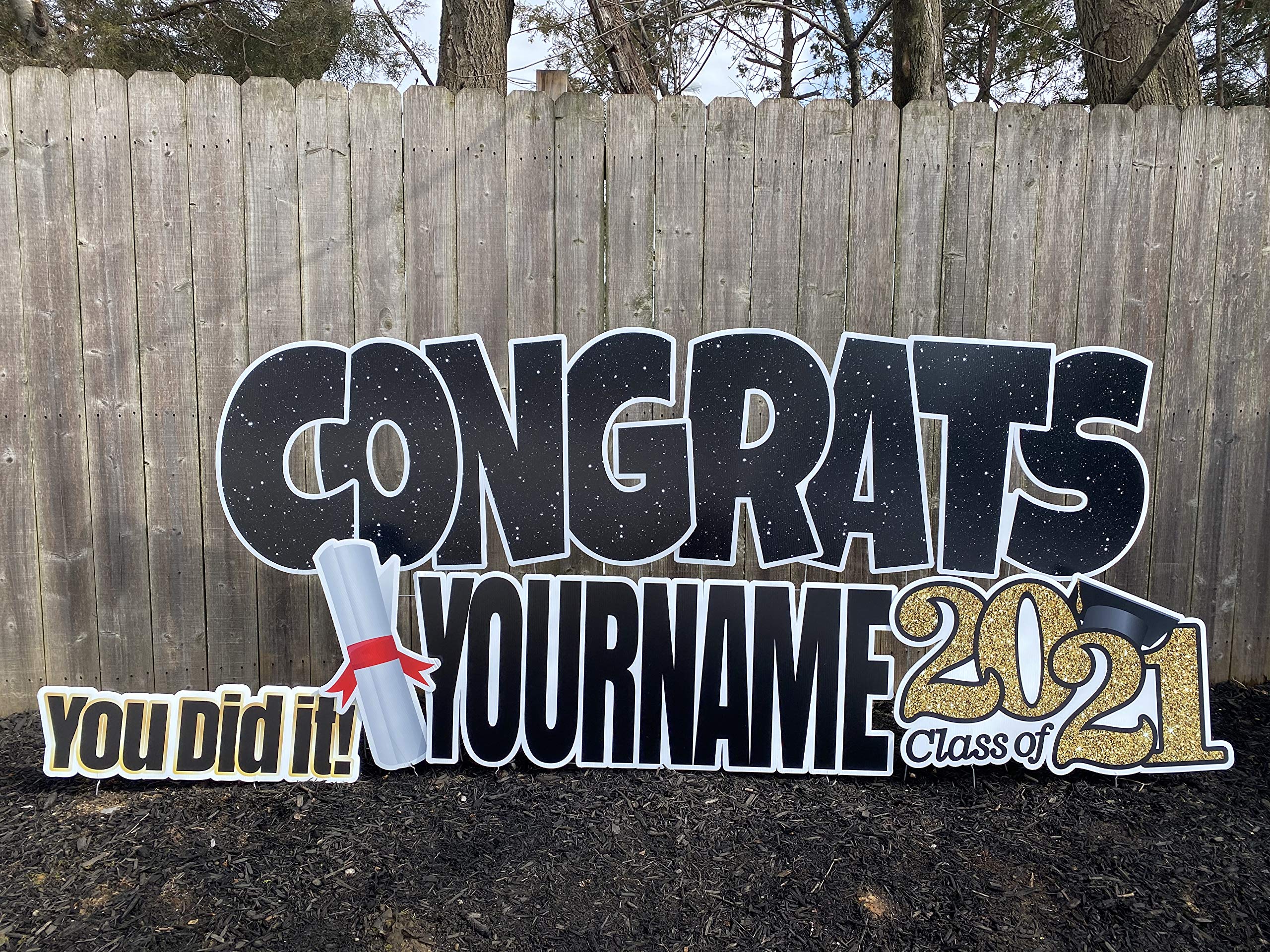 Personalized Class of 2021 Graduation Yard Sign with Metal Stakes - Custom Name Lawn Decor for High School & College Graduation Parties