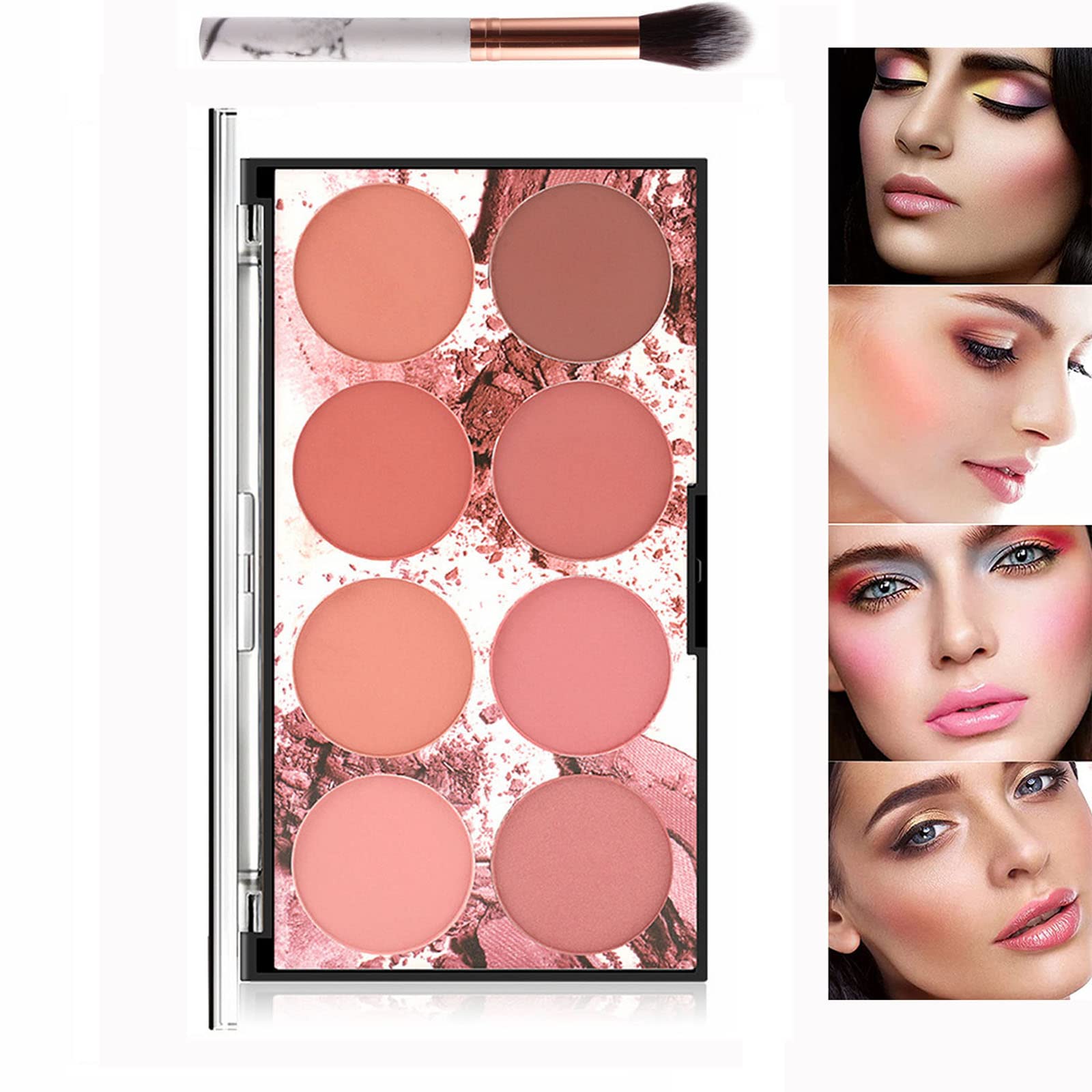 8-Color Blush Palette - Matte & Shimmer Powder for Face Contouring & Highlighting - Party & Daily Makeup