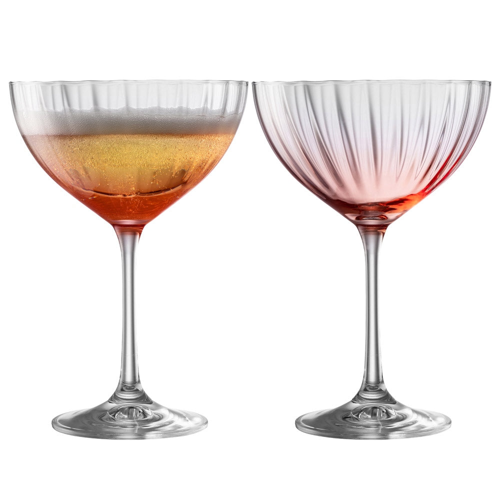 Galway Crystal Erne Cocktail & Champagne Saucer Set of 2 - Elegant Blush Pink Glassware for Wedding Toasts, Bridal Showers & Special Occasions