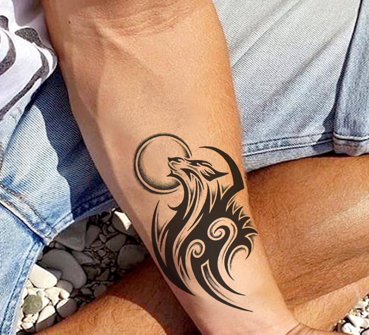 Waterproof Temporary Tattoo Stickers for Men & Women - 3D Realistic Flowers, Butterflies, Stars, Wolves & Armband Designs (19x12cm) | Perfect for Parties, Halloween Costumes & Body Art | TBS-8088