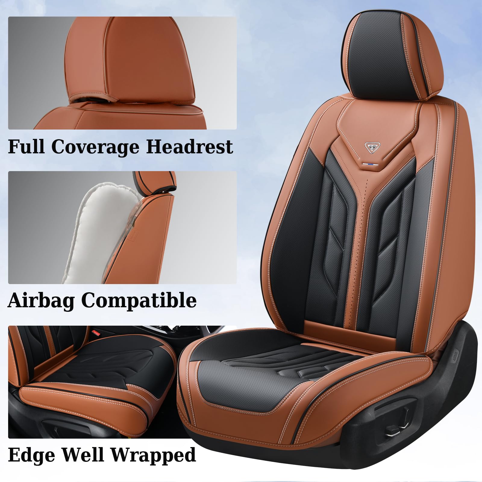 Leather Car Seat Covers for Sedans & SUVs - Black & Brown - Front Seat Protectors for Comfort & Style