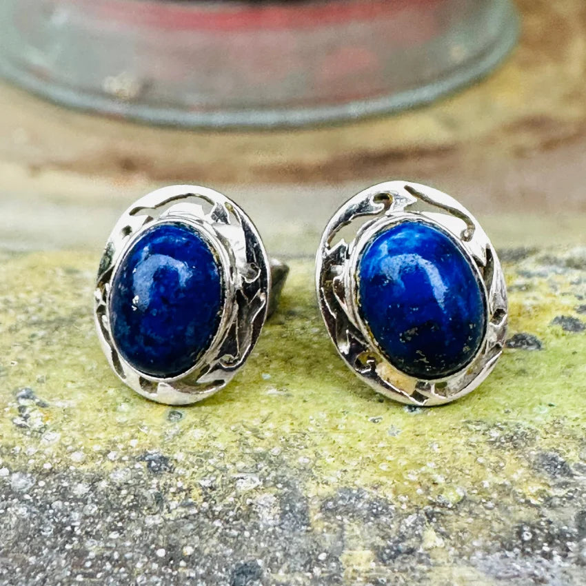 14K White Gold Lapis Lazuli Stud Earrings for Women - Dainty Pierced Post Earrings for Everyday Wear, Gift Giving & Special Occasions