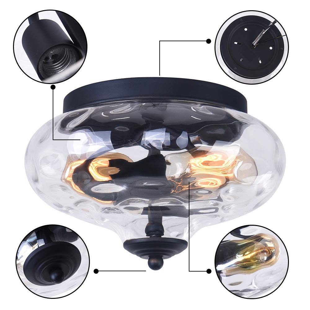 EDISLIVE Modern 2-Light Hammered Glass Flush Mount Ceiling Fixture - 10.2