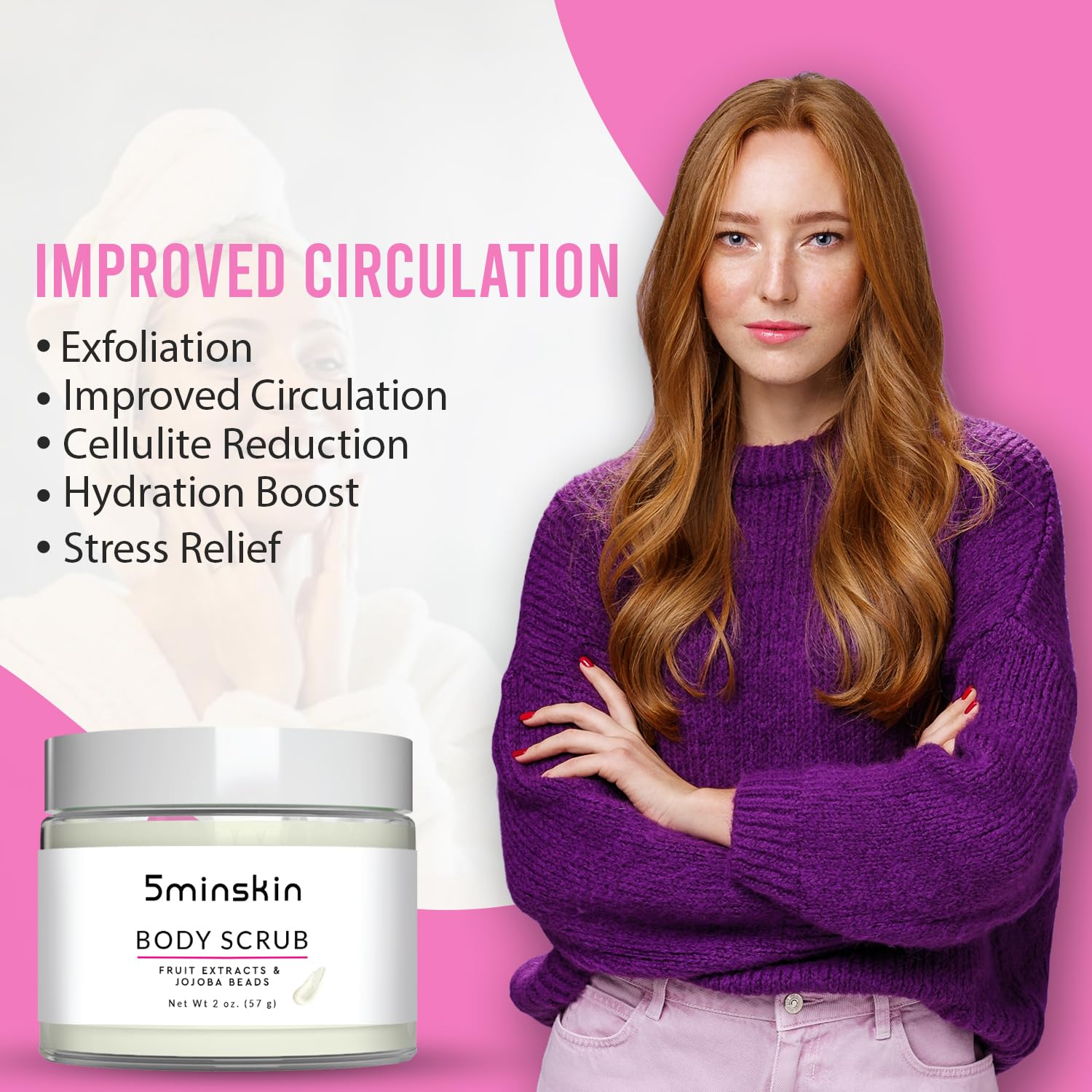 5minskin Exfoliating Body Scrub with Natural Fruit Extracts & Jojoba Beads - Hydrating & Smoothing Skin Care for Dry Skin - Perfect for Shower, Bath & Spa Day Self Care Routine