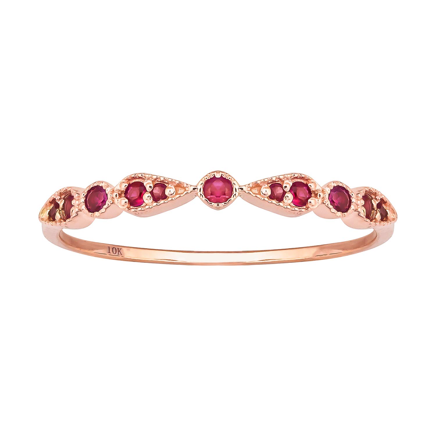 10K Rose Gold Genuine Round Ruby Stackable Ring for Women - Elegant Wedding Band, Anniversary Gift, Everyday Jewelry for Special Occasions