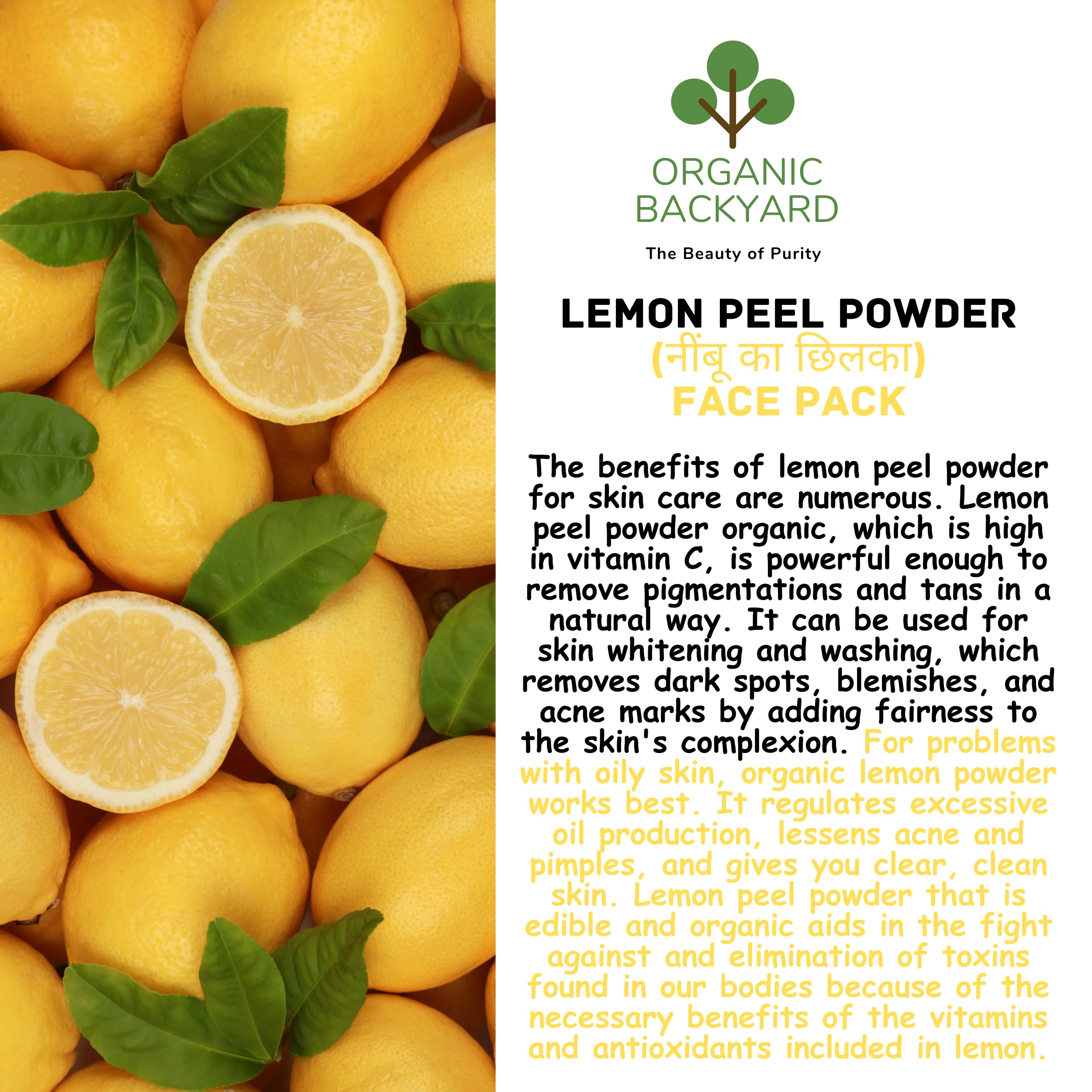 Organic Backyard 100% Natural Orange Peel & Lemon Peel Powder with Multani Mitti - 100g Each for Glowing Skin, Acne Treatment & Face Care - Perfect for DIY Face Masks, Scrubs & Natural Skincare Routines
