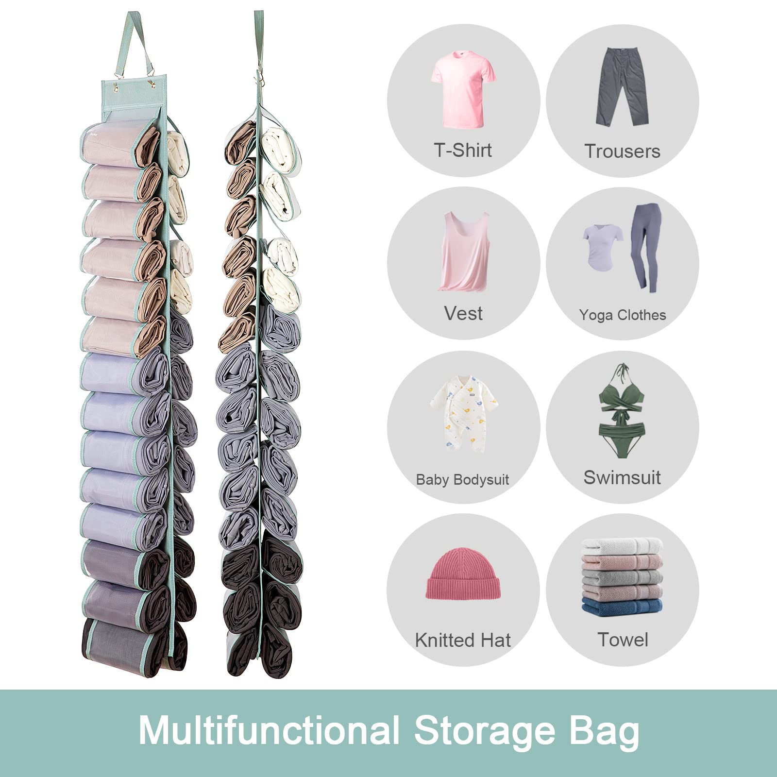 26 Compartment Hanging Closet Organizer for Leggings, T-Shirts & Clothes - Space Saving Storage for Yoga Pants, Tank Tops, Underwear & Towels (Grey) - Perfect for Bedroom, Closet & Travel Organization