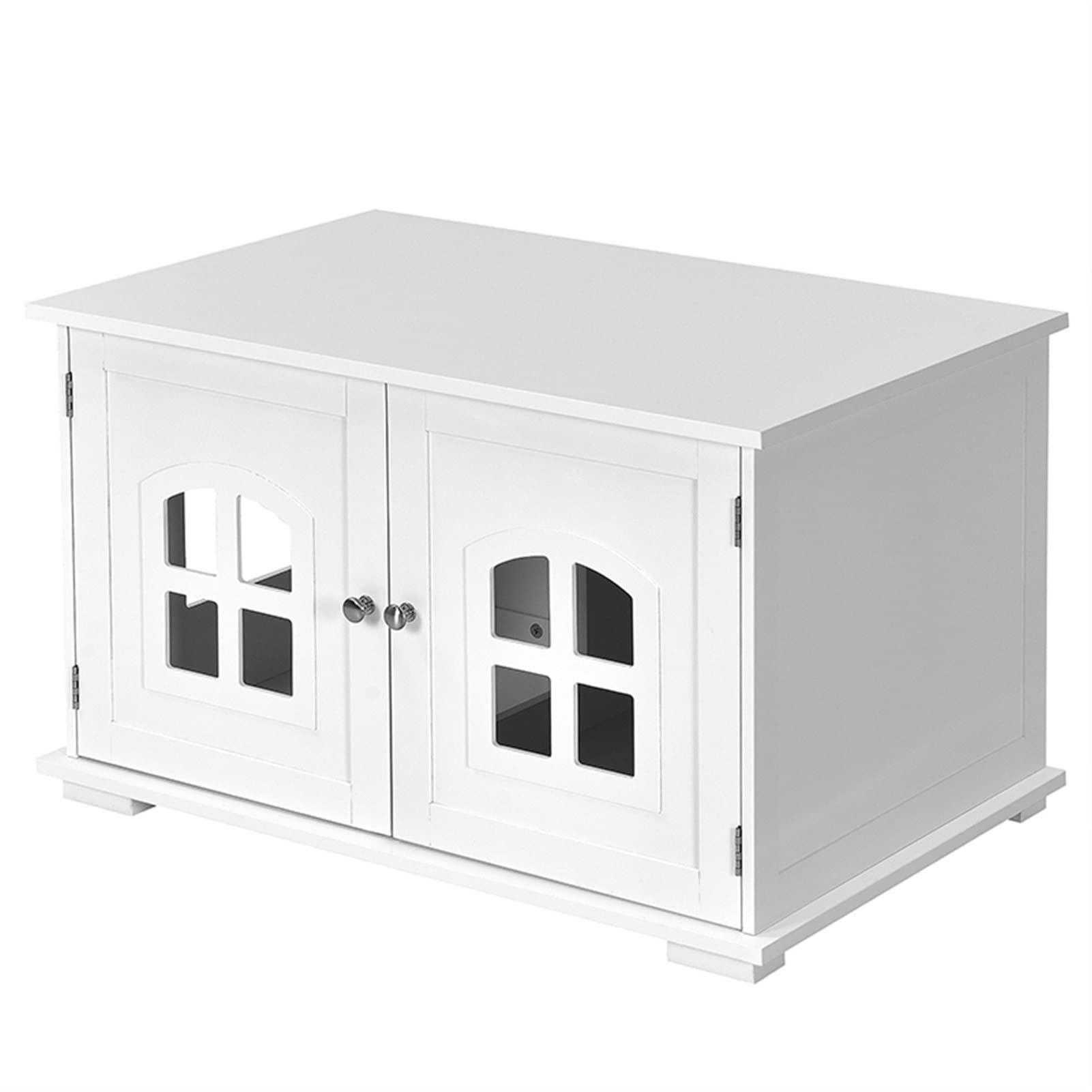 White Wooden Cat Litter Box Enclosure - Hidden Cat Washroom with Ventilation Window, Multifunctional Cat House & Bed Divider | Durable Pet Furniture for Home, Apartment & Small Spaces