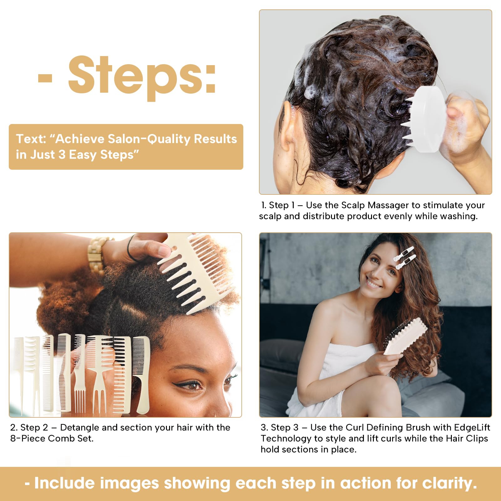 Aura Curl Defining Brush Combo Set - 8-Piece Styling Tools for All Hair Types with Scalp Massager & 4 Hair Clips - Perfect for Salon, Home & Travel Hair Care