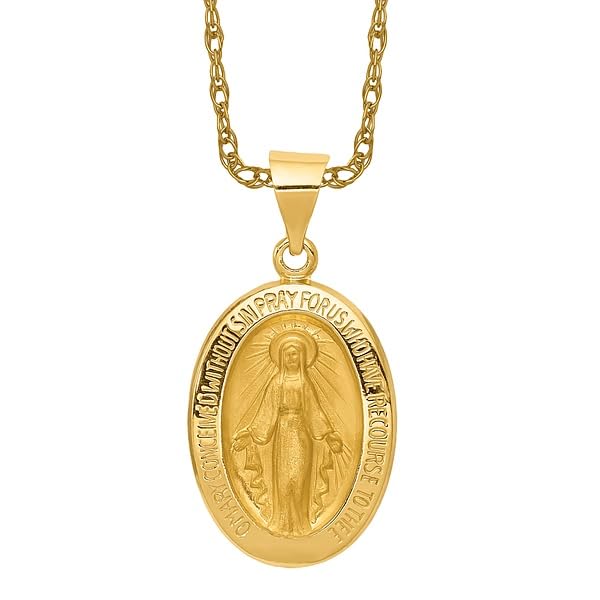 14K Solid Yellow Gold Our Lady of Miraculous Medal Necklace - Virgin Mary Pendant Charm for Women - Perfect Gift for Baptism, First Communion & Religious Occasions
