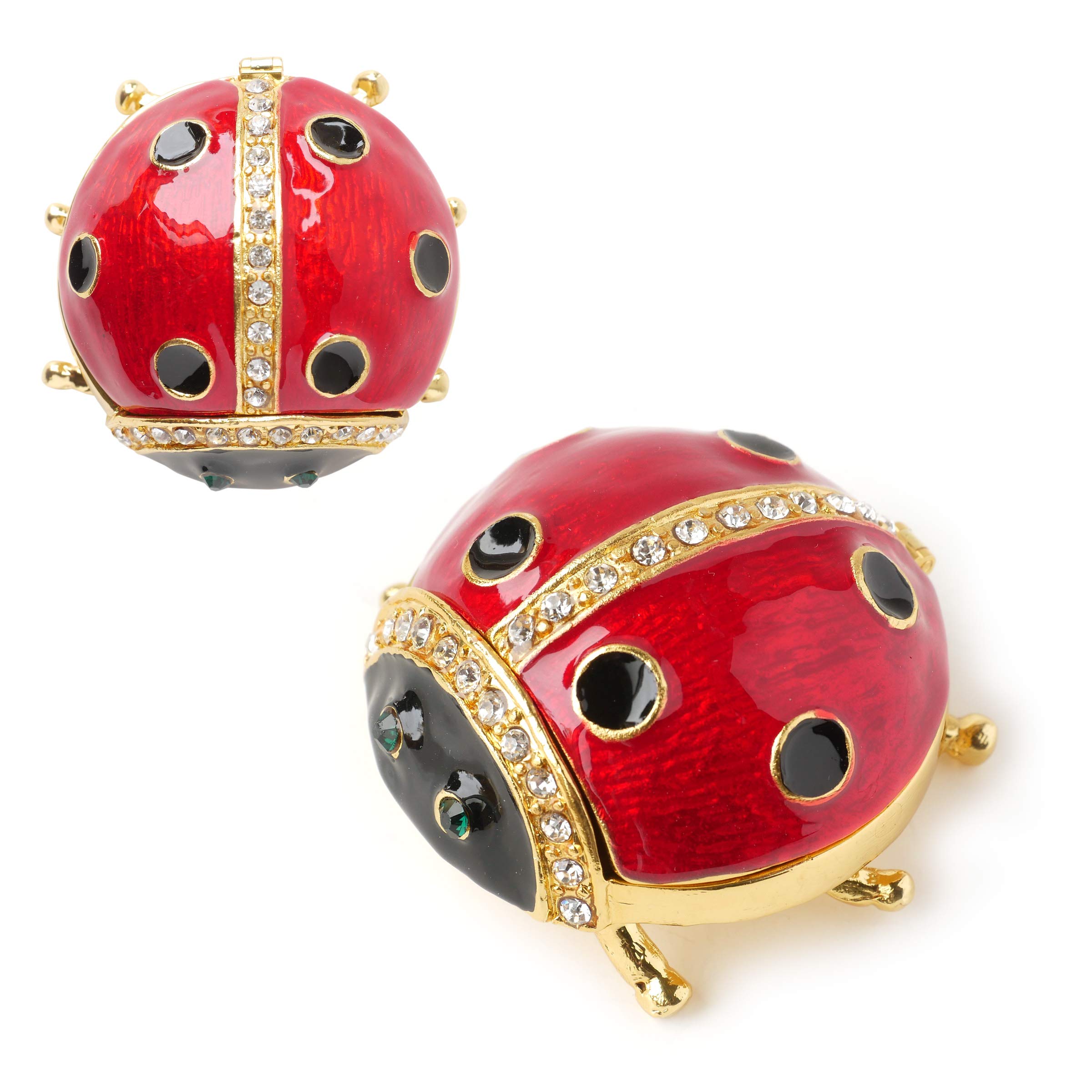 Hand-Painted Ladybug Jewelry Trinket Box with Enamel Finish & Rhinestones - Red - Perfect for Gift Giving, Jewelry Storage & Home Decor