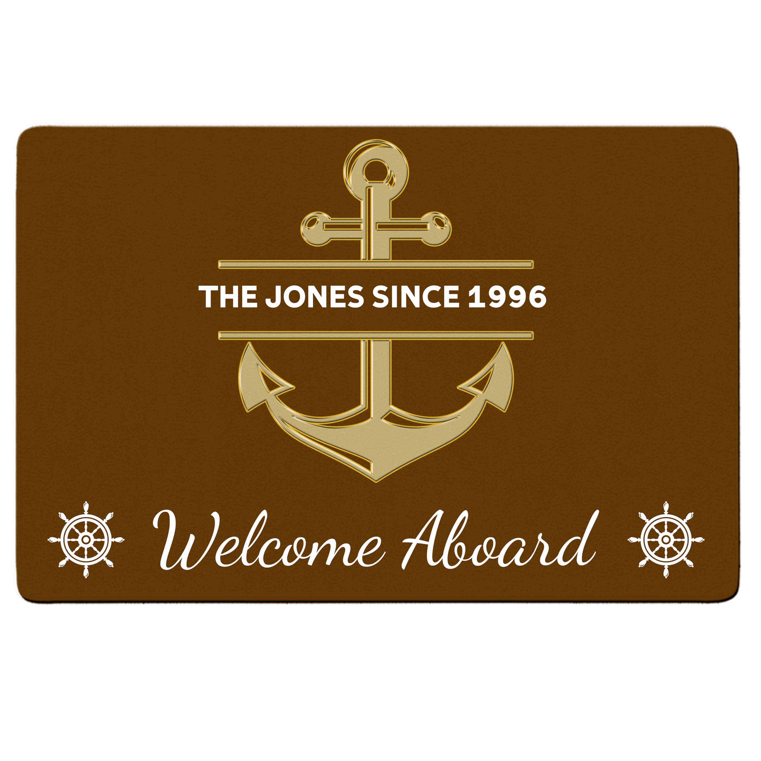 Custom Personalized Welcome Aboard Boat Mat - Non-Slip Washable Anchor Door Mat with Name, Perfect Nautical Gift for Yacht Owners & Sailors | Ideal for Indoor/Outdoor Use on Boats, Decks & Marine Entrances