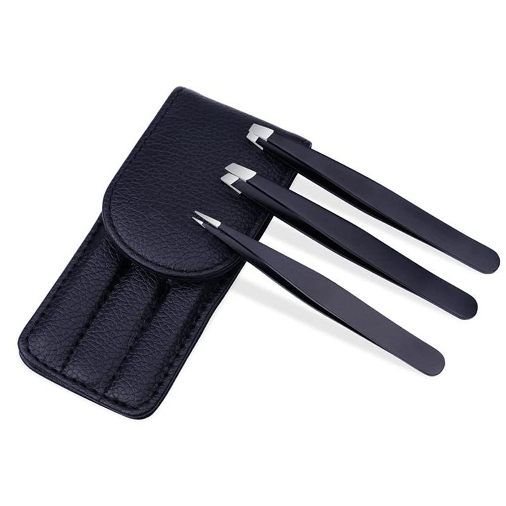 Professional Stainless Steel Tweezers for Eyebrows & Eyelash Extensions - Slanted Tip Precision Tweezers for Grooming, Makeup, and Beauty Salon Use