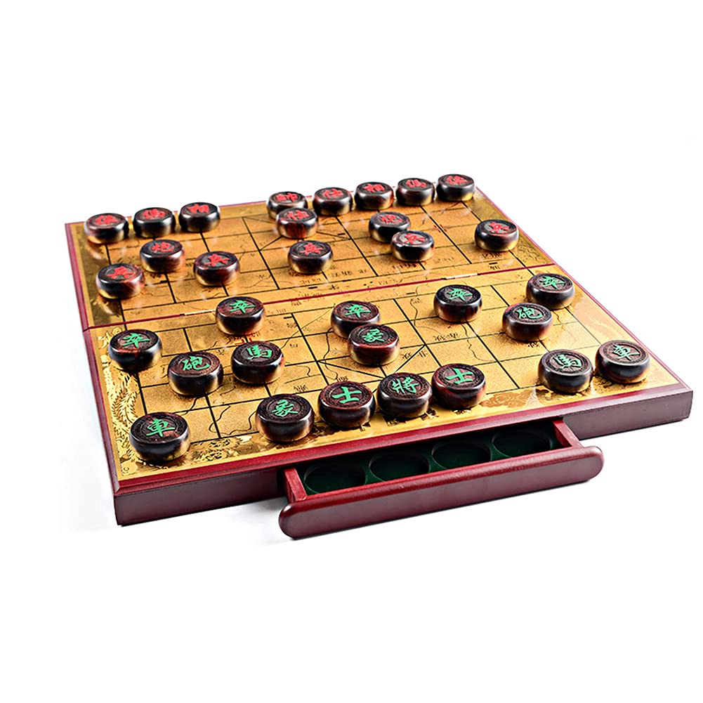 Premium Red Rosewood Chinese Chess Set - Solid Wood Storage Drawers, Portable Folding Board - Classic Strategy Game for Adults & Seniors - Perfect for Family Game Nights, Office Decor & Thoughtful Gifts