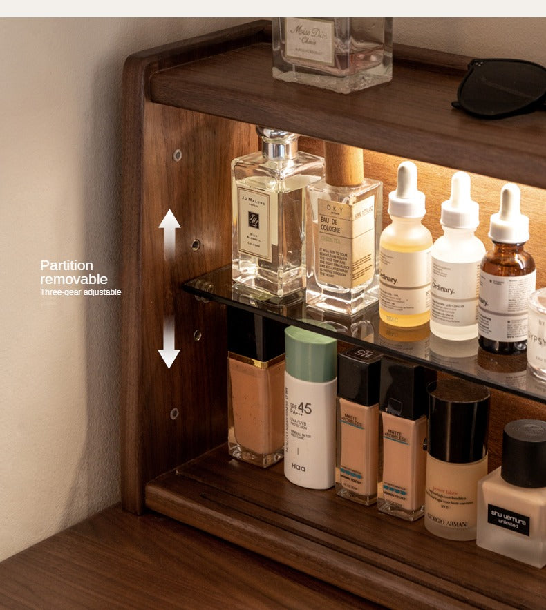 Premium Black Walnut Solid Wood Extendable Vanity Dressing Table with Mirror - Perfect for Bedroom, Bathroom & Makeup Organization