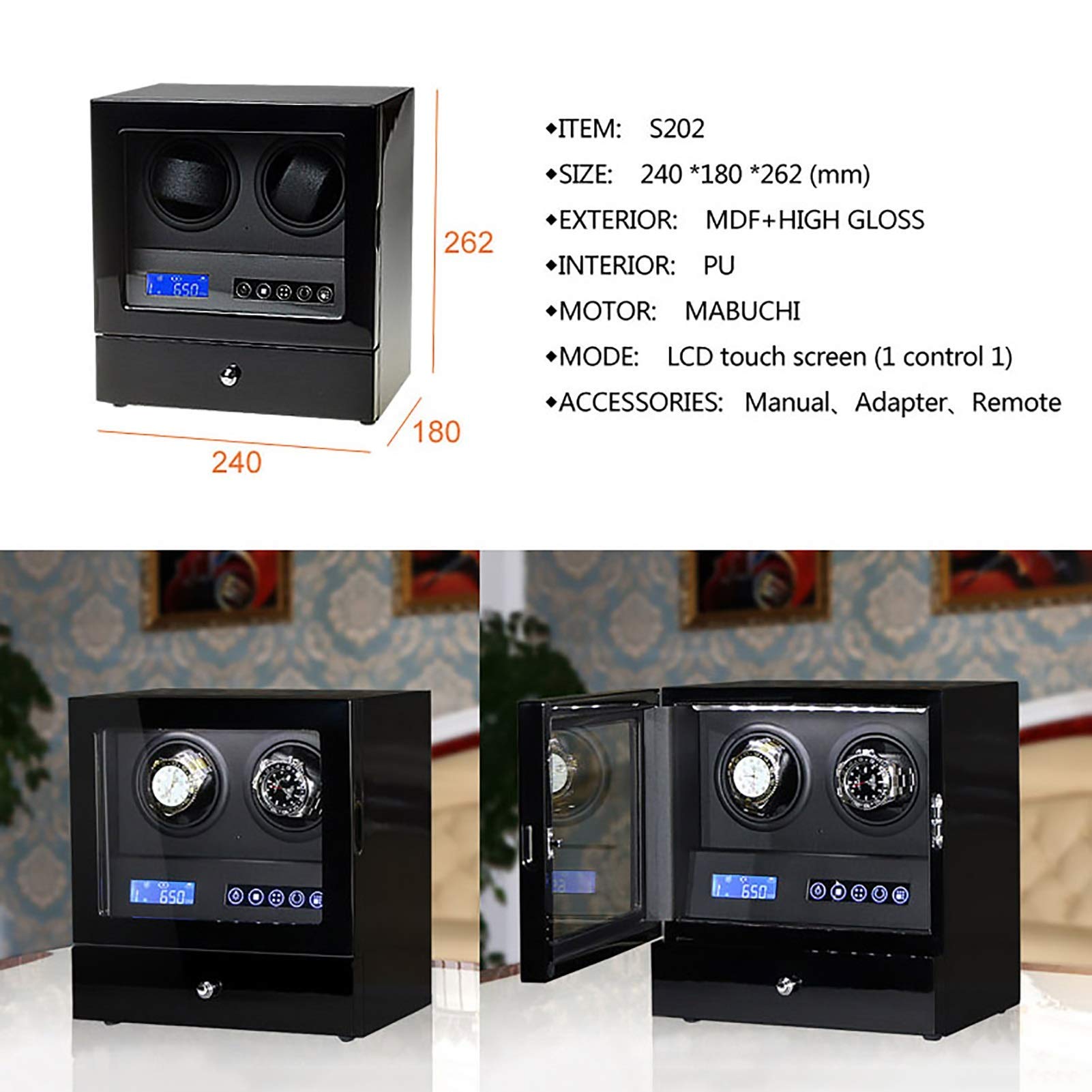 2-Slot Automatic Watch Winder - LCD Control Vertical Rotating for Mechanical Watches | Perfect for Watch Storage & Display