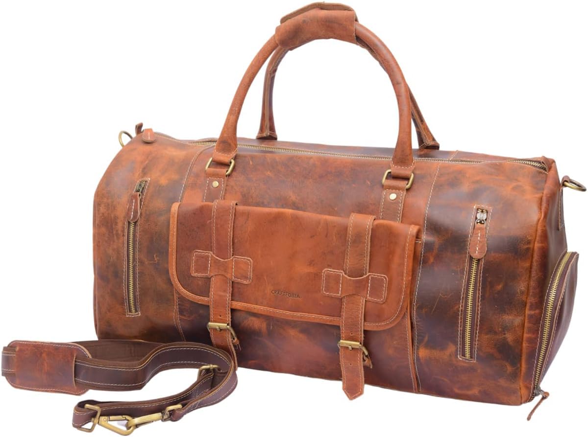 Premium Full Grain Leather Duffel Bag for Men & Women - 30 Inch Large Travel, Gym & Overnight Weekender Bag (Dark Brown) | Durable Carry-On for Business Trips, Sports & Weekend Getaways