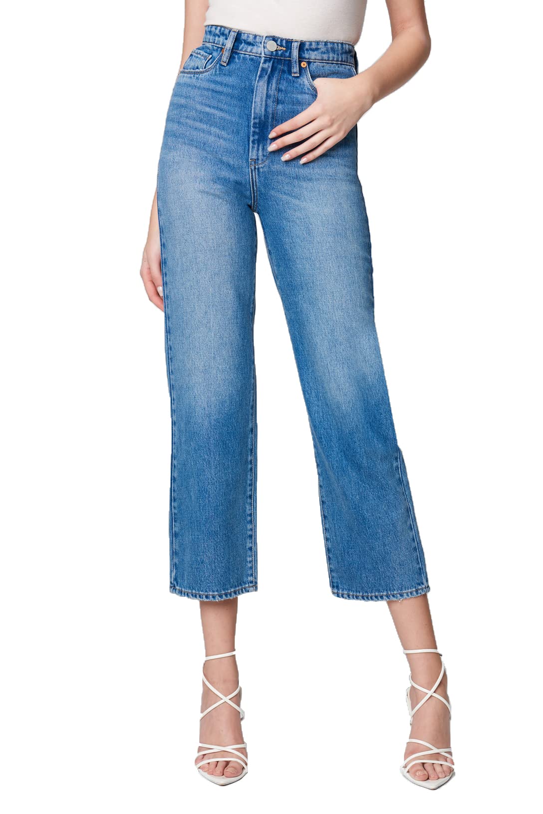 BLANKNYC Women's Medium Wash High Waist Straight Leg Jeans - 5 Pocket Comfortable Denim Pants for Casual Wear, Office & Everyday Outfits
