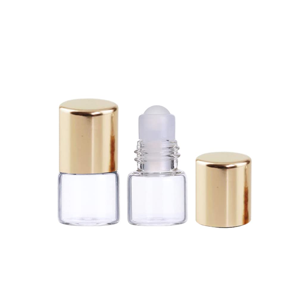 12 Pcs 1ml Mini Glass Roll On Bottles - Refillable Essential Oil Bottles for Aromatherapy, Perfume & Sample Vials with Golden Cap | Portable Travel Size for DIY Blends, Gift Sets & Skincare Samples