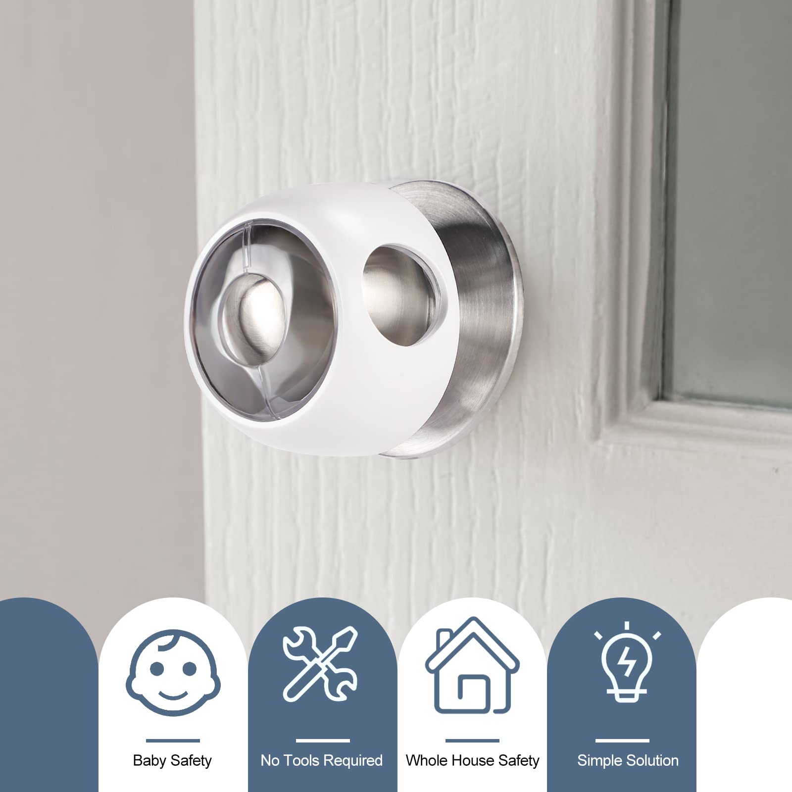 Child Proof Door Knob Covers - 4 Pack Safety Locks for Baby & Kids - Clear-White for Home Use