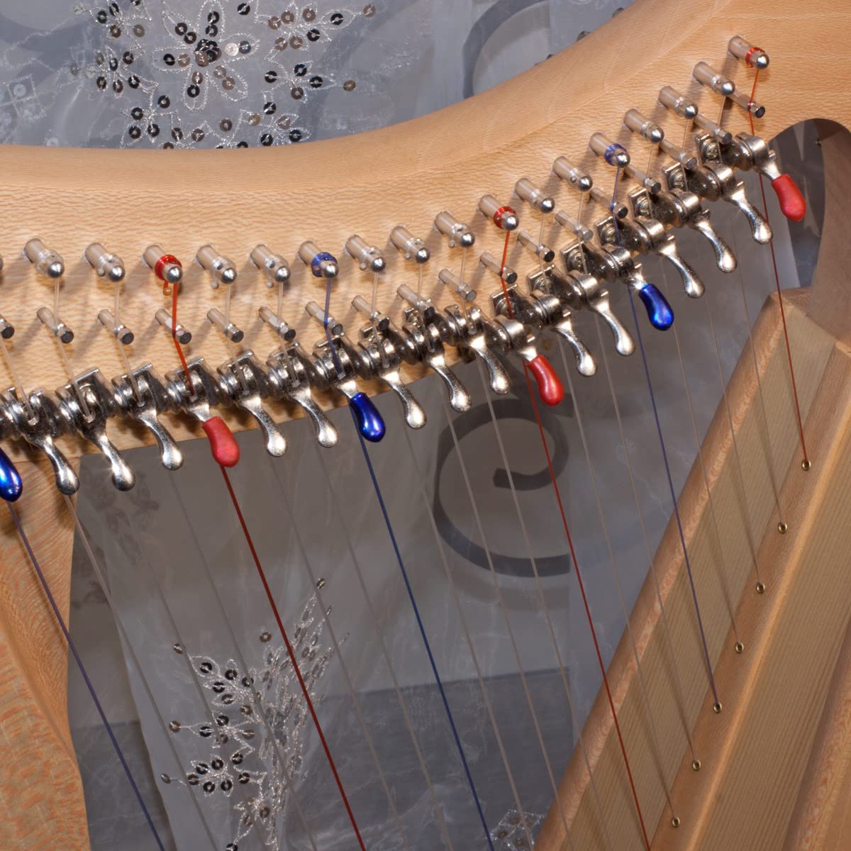 Roosebeck 19-String Pixie Harp with Full Chelby Levers - Lacewood Finish | Perfect for Beginners, Celtic Music & Home Decor