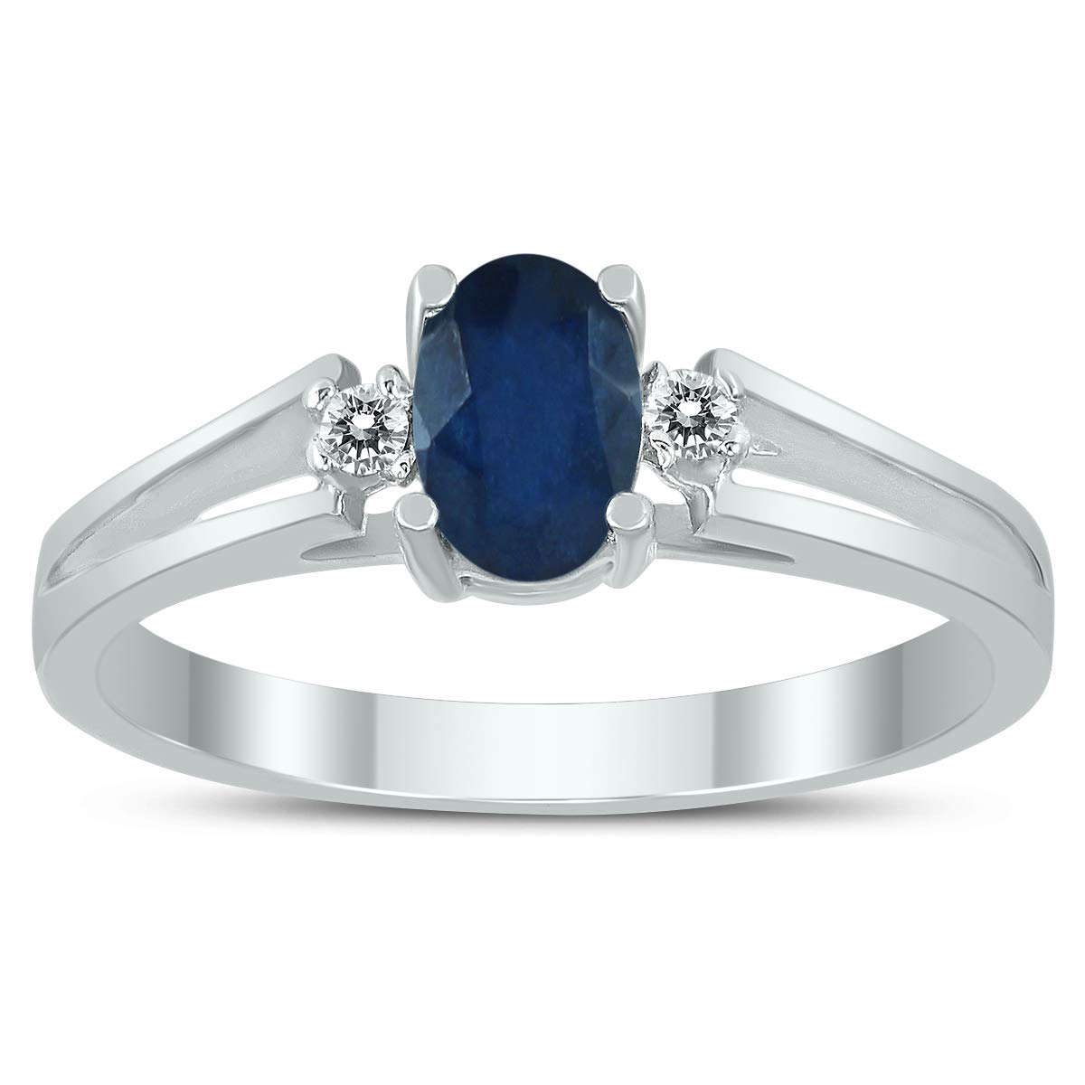 6X4MM Sapphire & Diamond Three Stone Engagement Ring in 10K White Gold - Perfect for Proposals, Anniversaries & Special Occasions