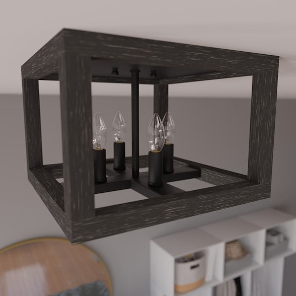 Hunter Squire Manor 4-Light Flush Mount Ceiling Light Fixture - Matte Black/Dark Ash Finish - Perfect for Bedroom, Living Room & Hallway Lighting
