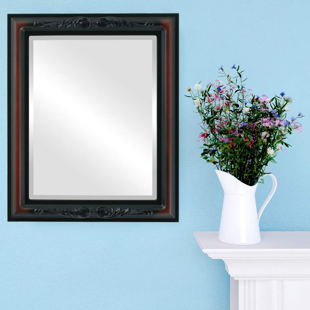 Ovalcrest Florence Style Rosewood Rectangle Beveled Wall Mirror 22x28 Inches - Elegant Home Decor for Living Room, Bedroom & Entryway