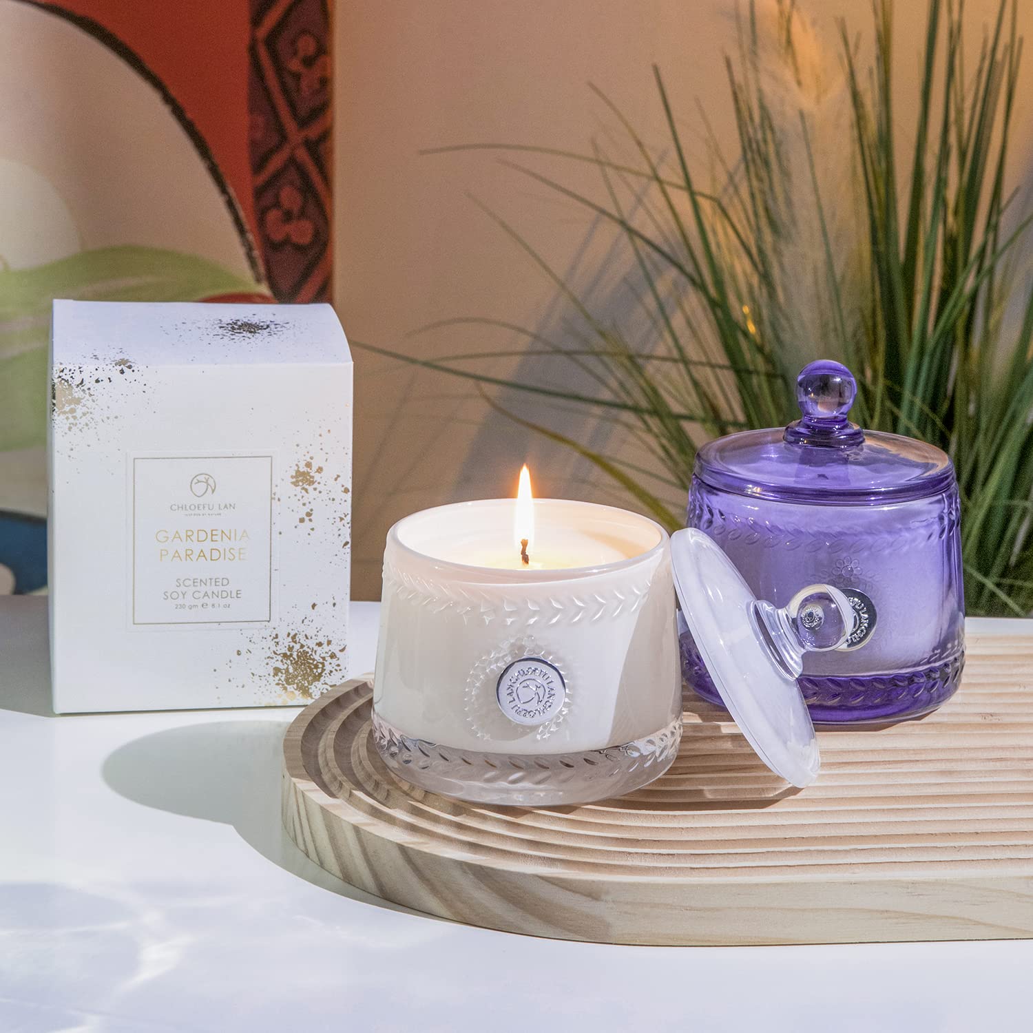 Chloefu LAN Gardenia Paradise Scented Candle - Natural Soy Wax Home Fragrance Candle with 55-Hour Burn Time in Elegant Glass Jar | Perfect for Relaxation, Romantic Dinners & Home Decor