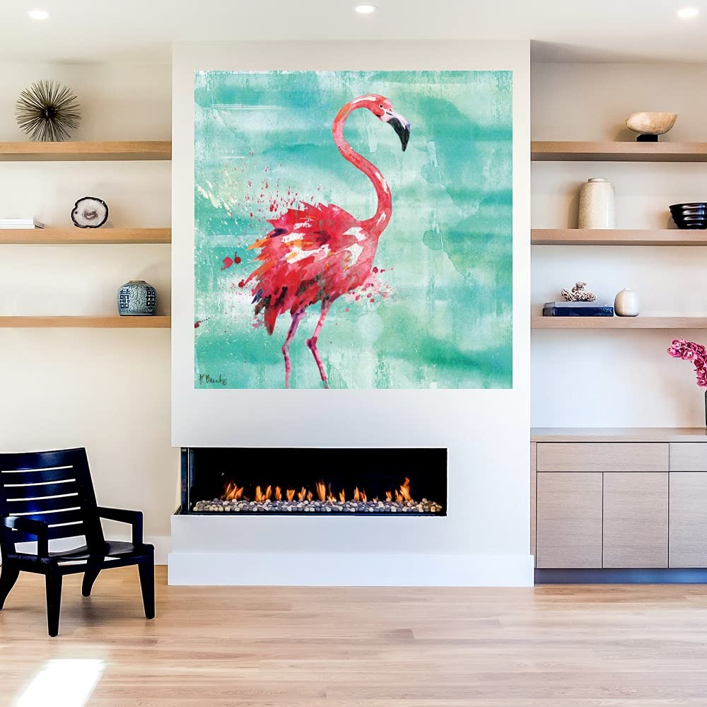 Paul Brent Arianna Flamingo I Turquoise Canvas Wall Art - 22x22 Inch Ready to Hang Fine Art Print for Living Room, Bedroom, Office Decor - Tropical Flamingo Painting for Coastal, Beach House & Boho Home Decor
