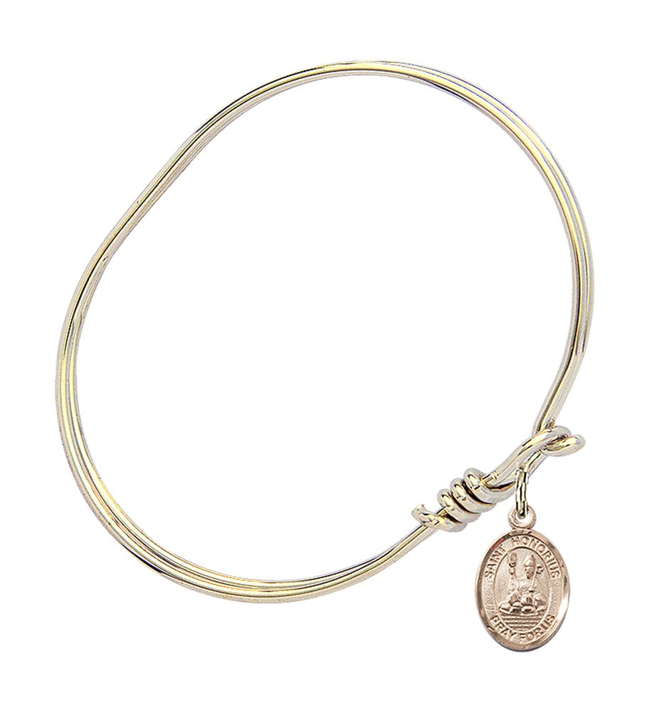 Gold-Filled Oval Eye Hook Bangle Bracelet with St. Honorius of Amiens - Elegant Religious Jewelry for Women | Perfect for Church, Weddings & Everyday Wear | Gift for Baptism, First Communion & Spiritual Occasions