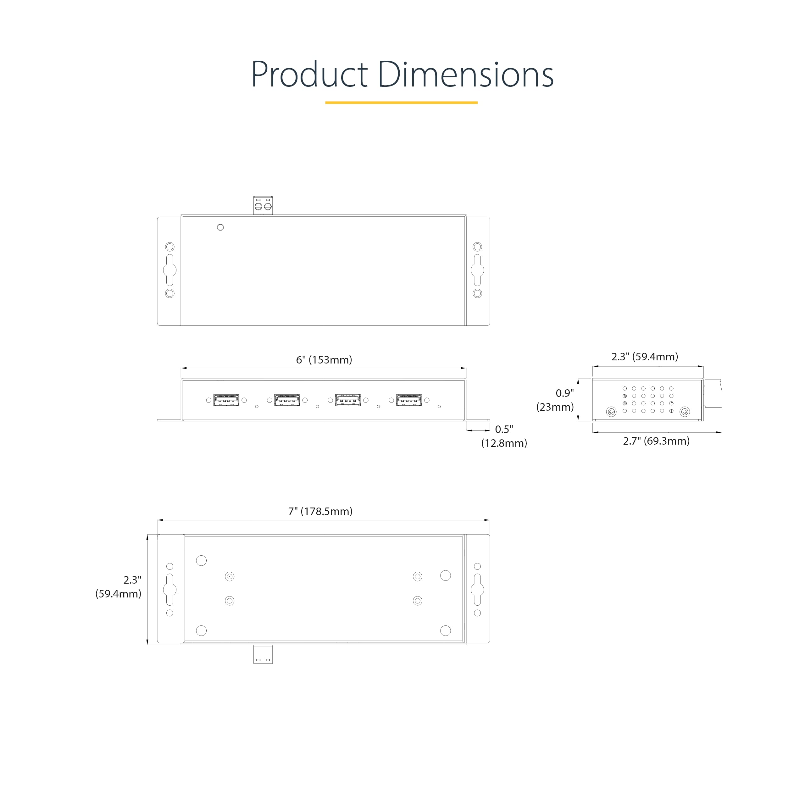 Industrial USB 3.0 Hub 4-Port - Rugged 5Gbps Hub with ESD Protection for Office & Workshop Use