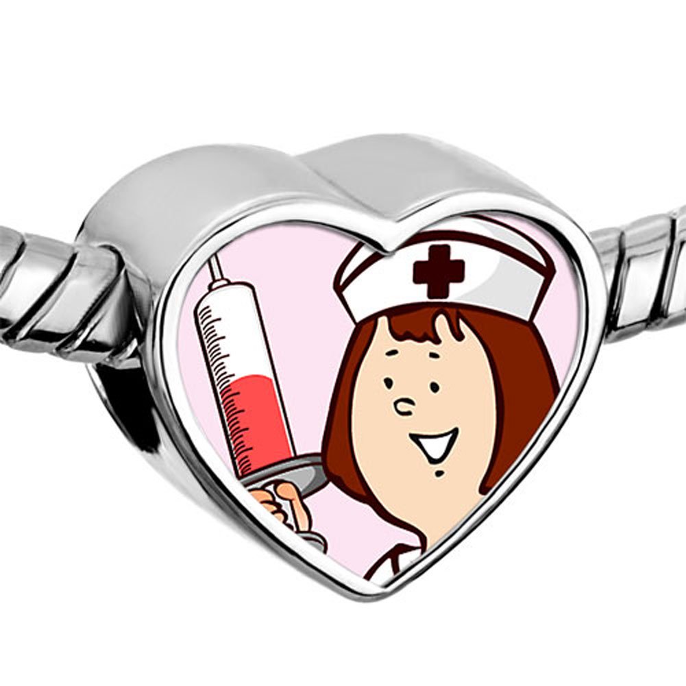 CharmSStory Beautiful Nurse with Needle Bead Charm Heart Photo Beads Jewelry for Bracelets - Nurse Appreciation Gift, Medical Themed Jewelry for Healthcare Workers, Perfect for Nurses Week, Graduation & Thank You Gifts