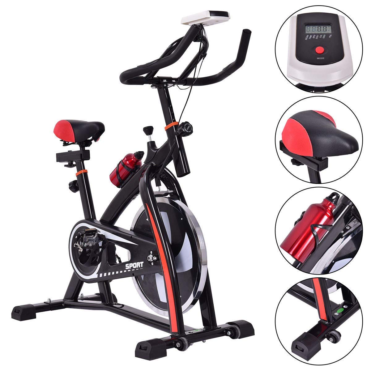 Best Indoor Cycling Bike for Home Workouts - Stationary Exercise Bike with LCD Display, Comfortable Seat Cushion & Water Bottle Holder - Perfect for Cardio Training, Weight Loss & Home Gym Fitness (Black)