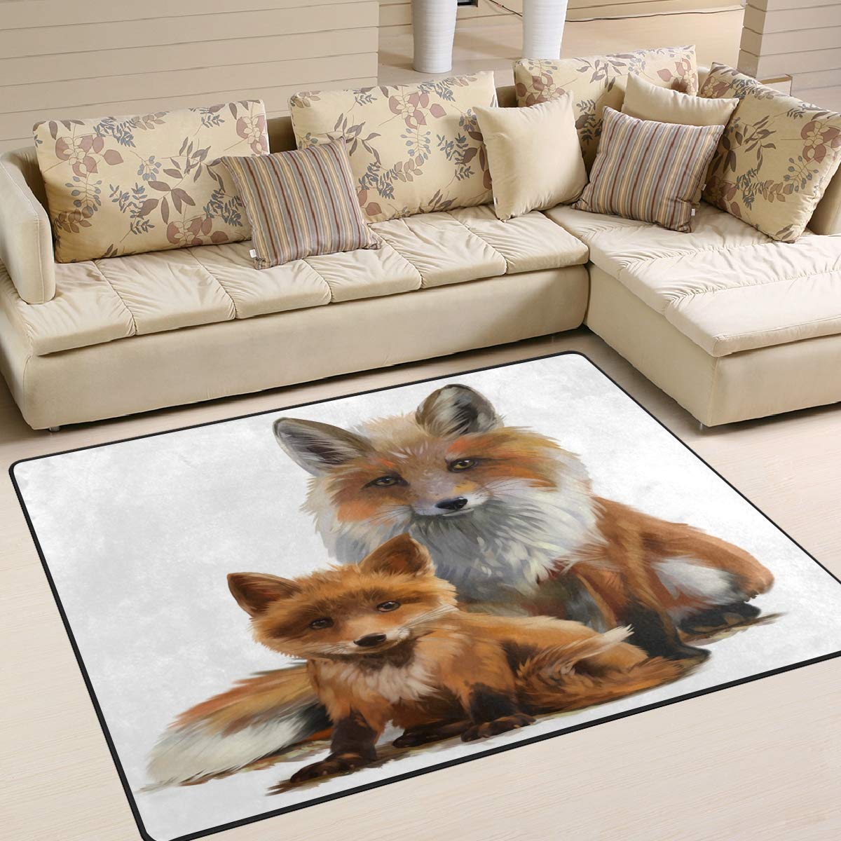 ALAZA Fox Watercolor Oil Painting Area Rug - 5'3