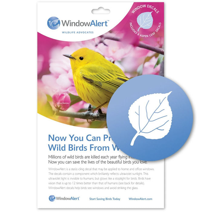 High-Visibility Aspen Leaf WindowAlert Decals - Prevent Bird Collisions - UV Reflective Window Stickers for Home & Office Use