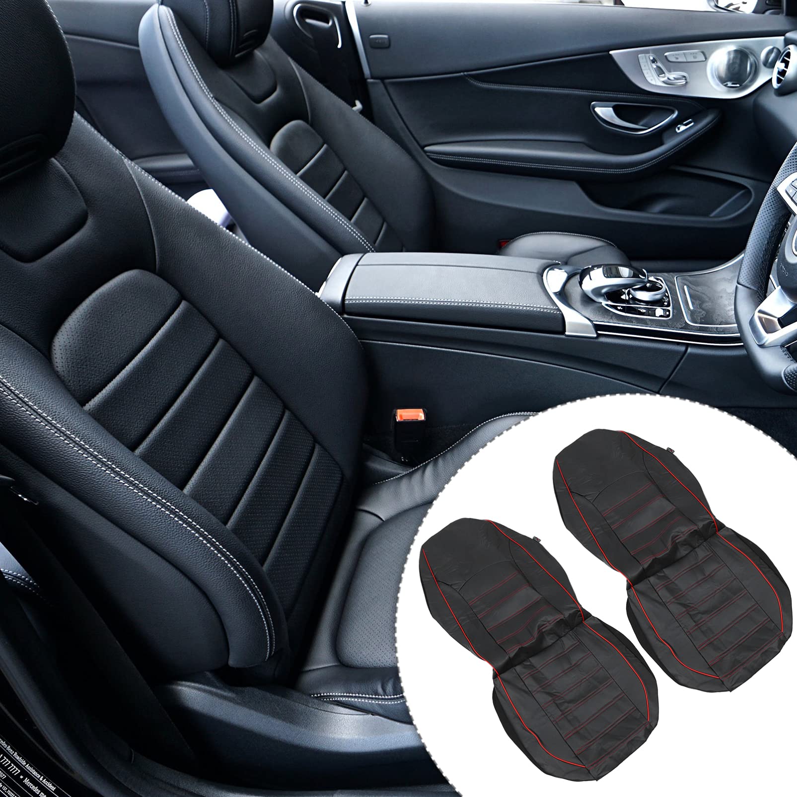 FAVOMOTO 2-Pack Premium Car Seat Protectors - Waterproof & Non-Slip Auto Seat Covers for Cars, SUVs, Trucks - Universal Fit Front Seat Protector for Pets, Kids, Spills (Black) - Perfect for Road Trips, Family Travel & Daily Commute