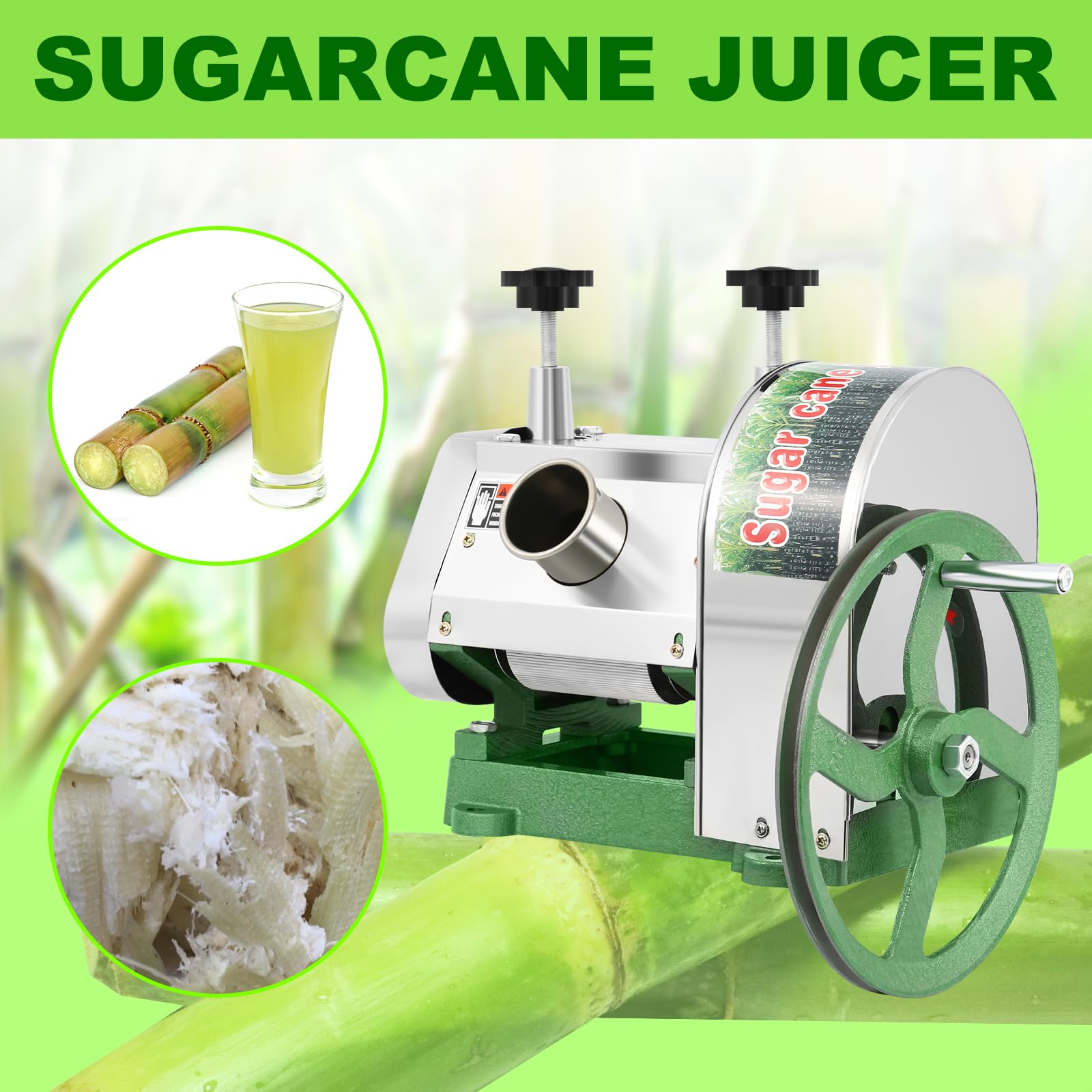 Professional Stainless Steel Manual Sugarcane Juice Machine - 110LBS/Hour Output, 2