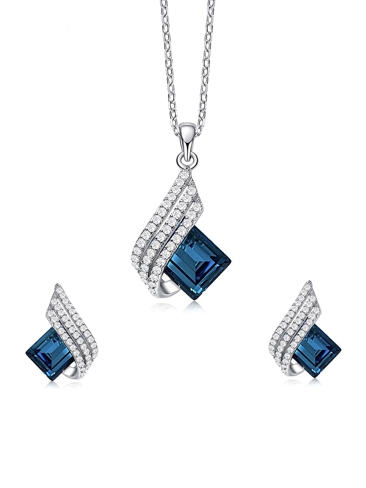 Elegant Yellow Chimes & Blue Crystal Pendant Set for Women and Girls - Silver Tone Necklace with Matching Earrings | Perfect Birthday, Valentine's Day Gift | Ideal for Parties, Date Nights, and Special Occasions