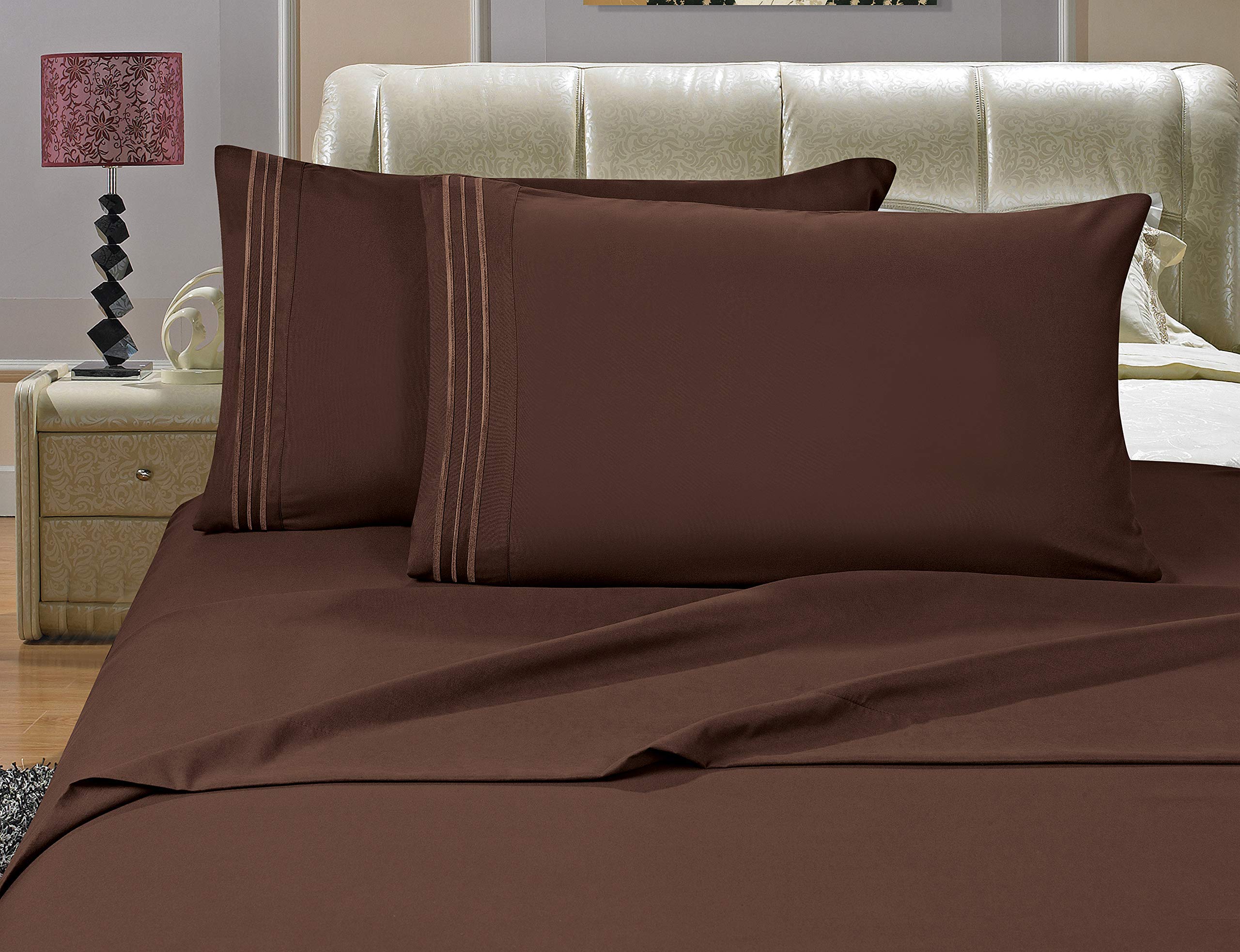 Luxury 1500 Thread Count 4-Piece Bed Sheet Set - Wrinkle, Fade & Stain Resistant - Deep Pocket Fits Twin/Twin XL - Premium Chocolate Brown - Perfect for Master Bedroom, Guest Room & Dormitory