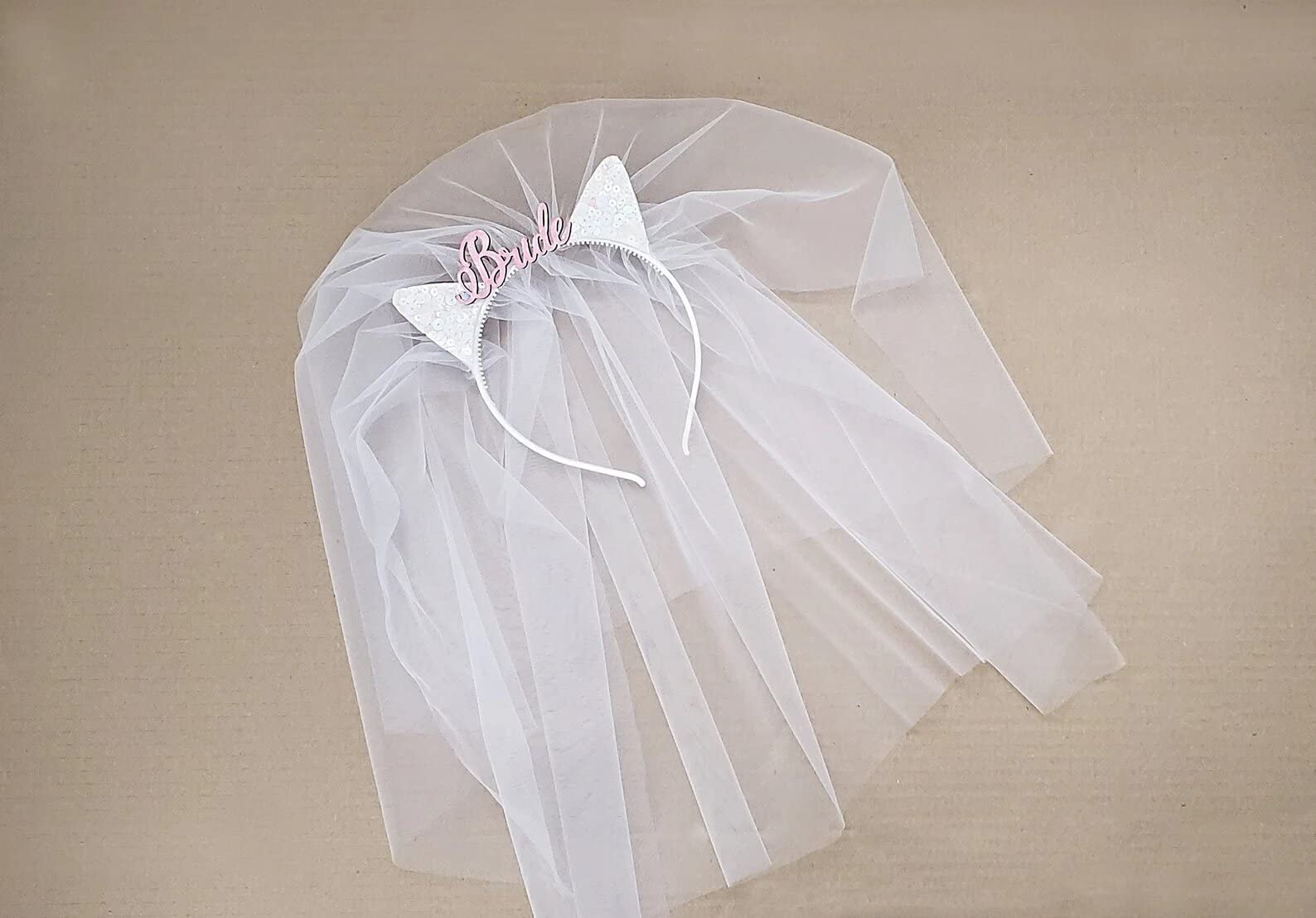 Bridal Cat Ears Headband with Veil - Wedding Hair Accessory for Bride to Be - Perfect for Bachelorette Parties, Bridal Showers & Cosplay Events
