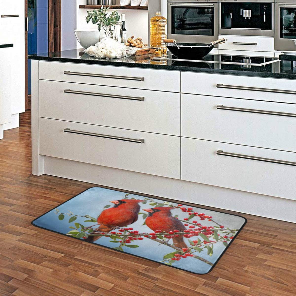 Susiyo Northern Cardinals Red Birds Anti-Fatigue Kitchen Mat - Non-Slip, Oil & Stain Resistant, Easy Clean Floor Rug for Indoor/Outdoor Use - Perfect for Kitchens, Bathrooms & Entryways