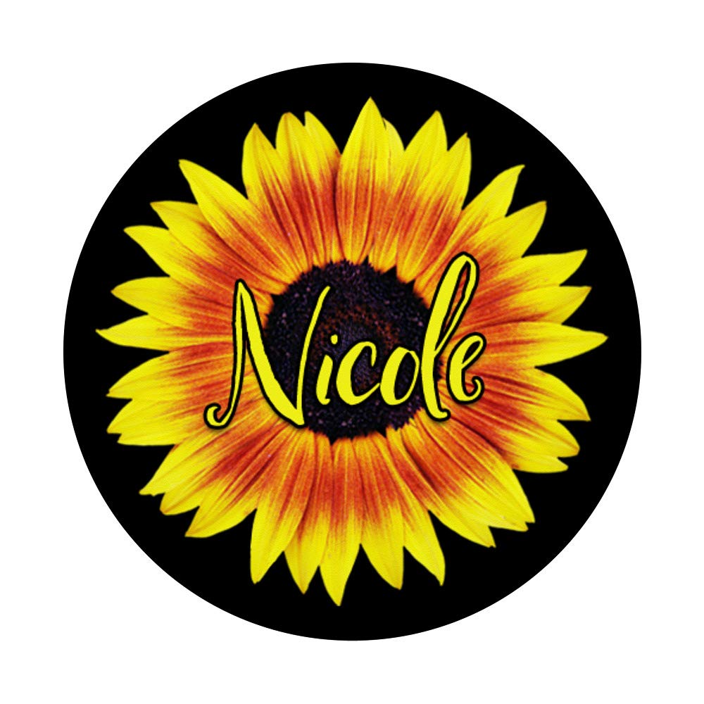 Nicole Name Sunflower Yellow Floral Design PopSockets PopGrip - Swappable Phone Grip for iPhone, Samsung & Tablets - Perfect for Selfies, Video Calls & Secure Holding
