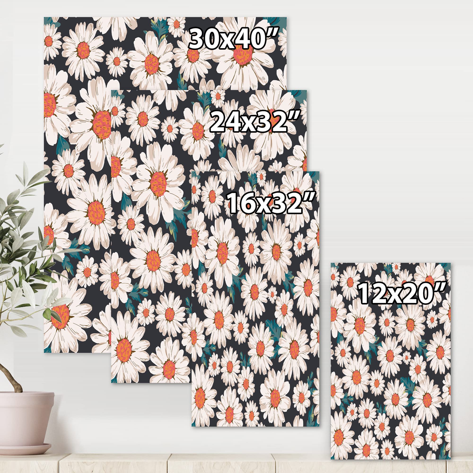White Daisy Flowers Canvas Wall Art - Traditional Floral Home Decor for Living Room, Bedroom & Office