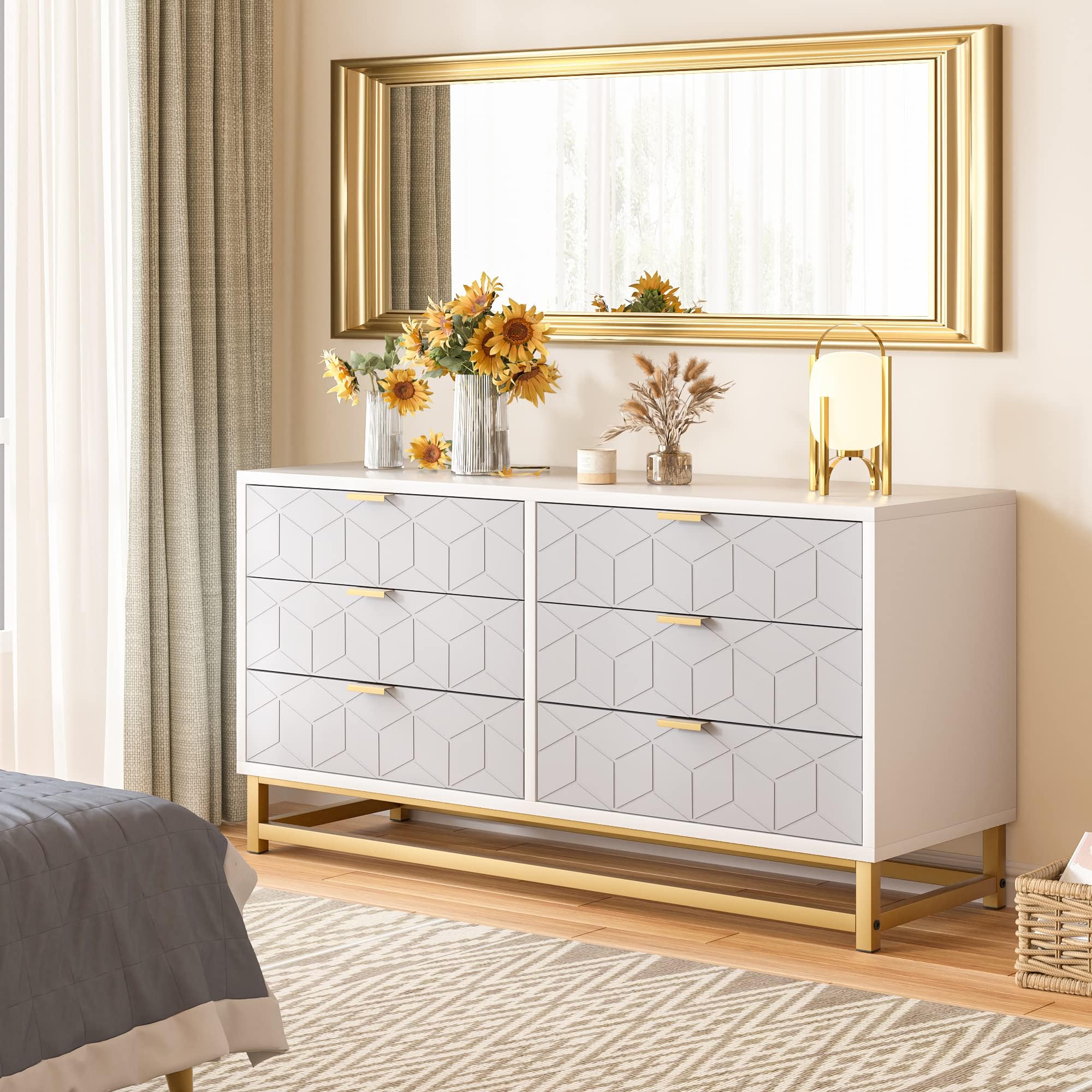 GAOMON 6-Drawer Wooden Dresser with Metal Legs - Modern Storage Cabinet for Bedroom, Living Room, Hallway & Closet - Spacious Chest of Drawers Organizer for Clothes, Linens & Home Essentials