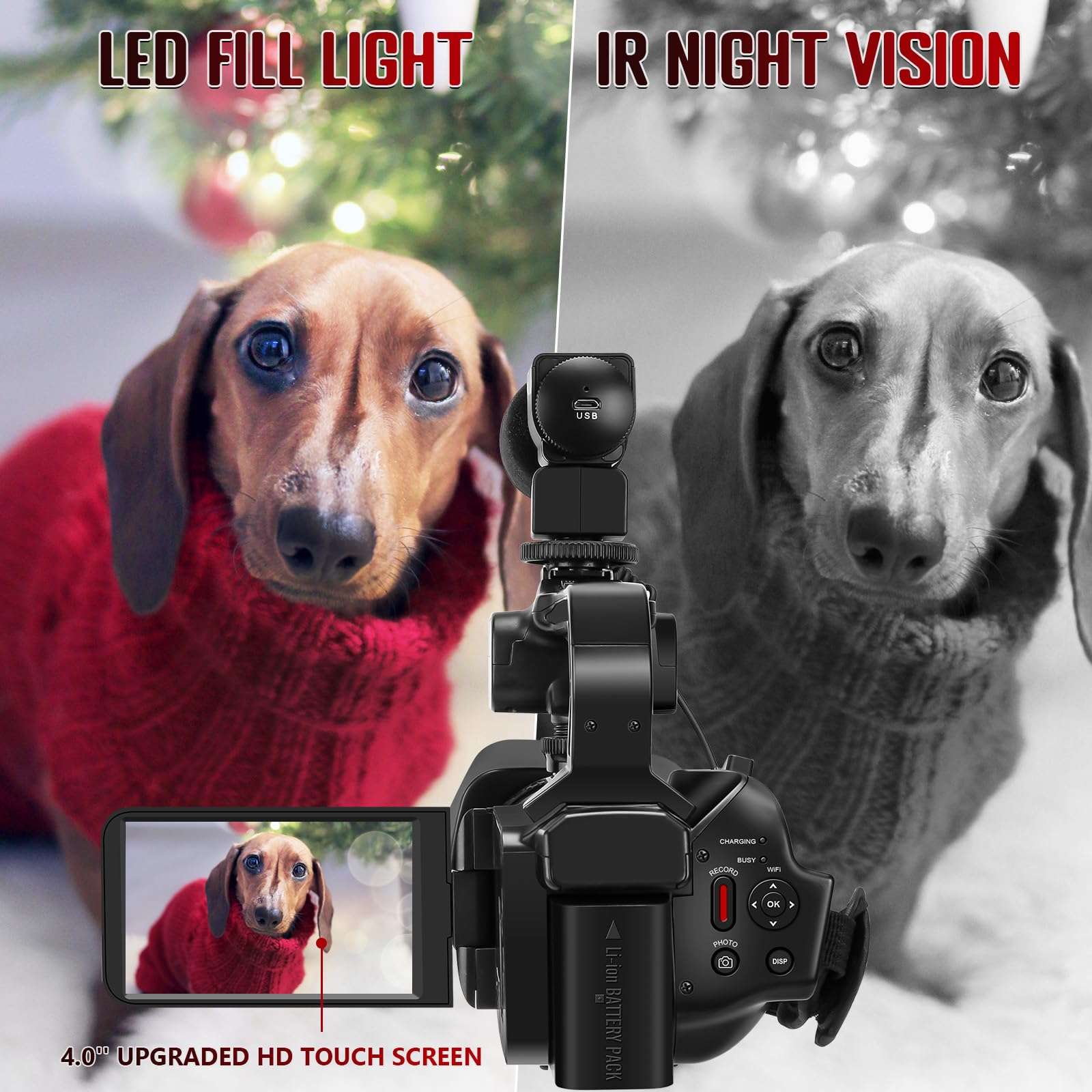 6K Video Camera Camcorder with 64MP & 18X Digital Zoom - WiFi Vlogging Camera for YouTube, IR Night Vision, 4500mAh Battery, Stabilizer, Mic, Remote Control - Perfect for Travel Vlogging, Live Streaming, and Outdoor Adventures