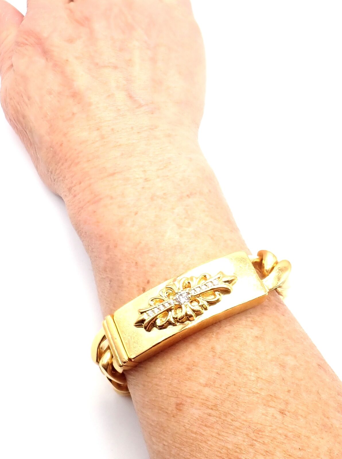 Authentic Chrome Hearts 22k Yellow Gold Diamond Heavy Link ID Bracelet for Men & Women - Luxury Vintage Jewelry Gift for Anniversary, Birthday & Special Occasions